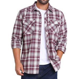 Contrasting Colors Checked Slim Fit Long Sleeved Shirt with Pocket Burgundy